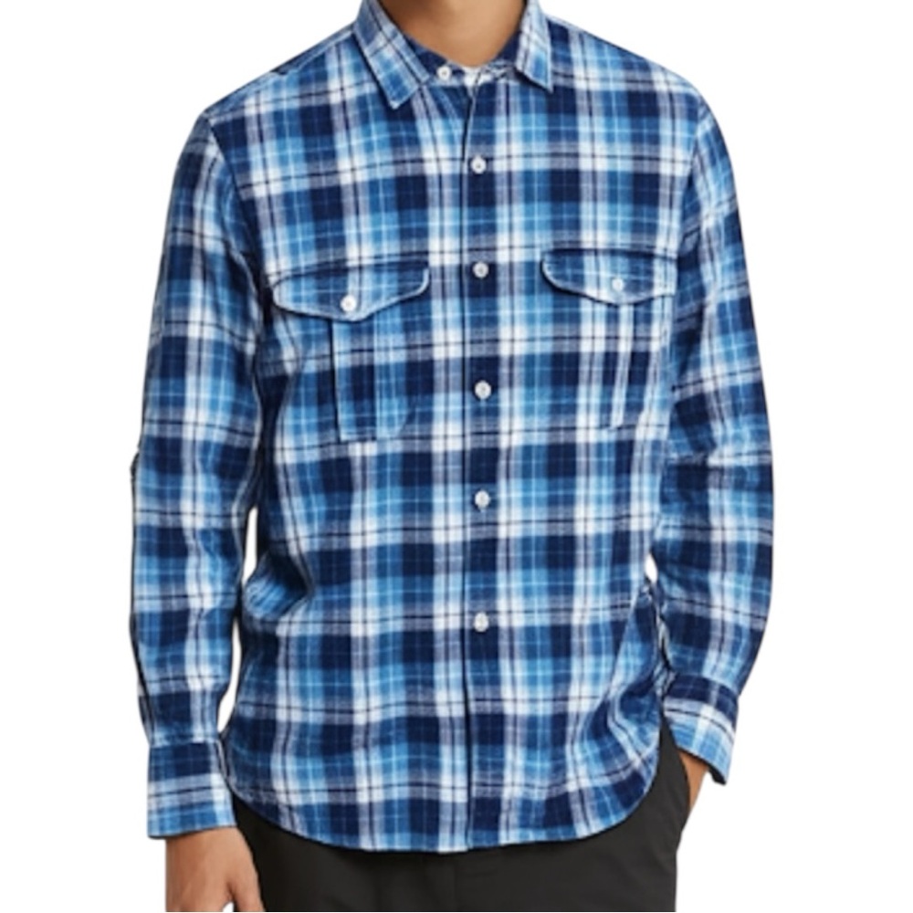 J Crew Baird McNutt Irish Linen Mens M Blue Plaid Button Down Shirt